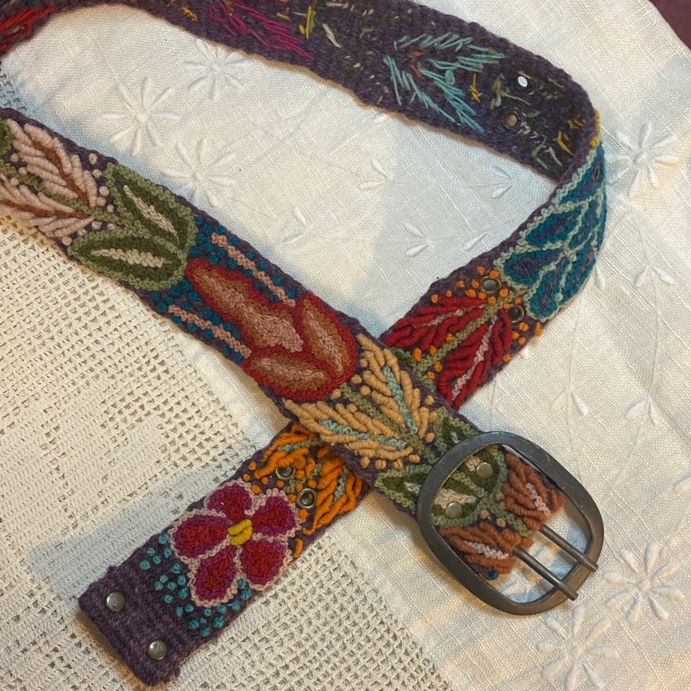 Colorful retro crewel Jenny krauss Embroidered Women's Belt Krauss S